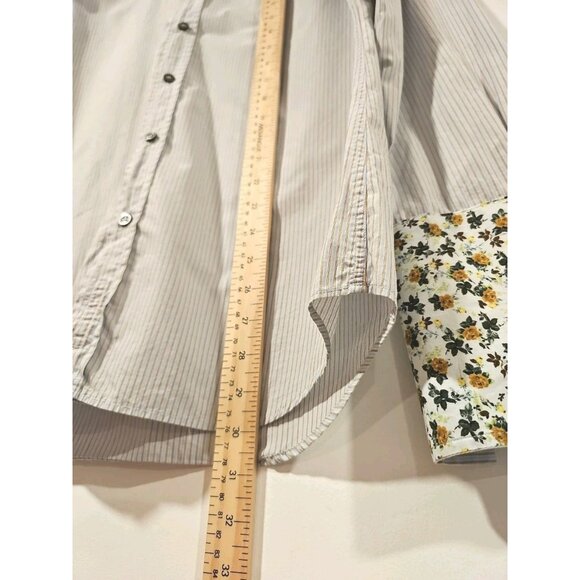 Paul Smith Italy Roll-Up Long Sleeve Shirt Contrast Cuff MED Gray Plaid Floral - Picture 6 of 12